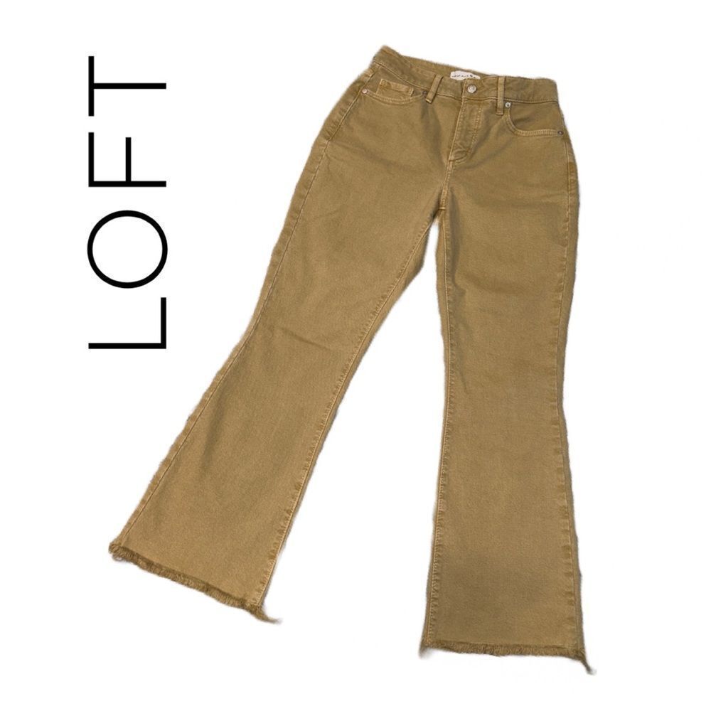 LOFT Women’s Kick Flare High Rise Tan‎ Distressed Jean - Size 24